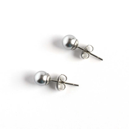 6mm Grey Faux Pearl Studs On White Background
