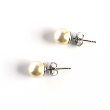8mm Cream Faux Pearl Studs On White Background