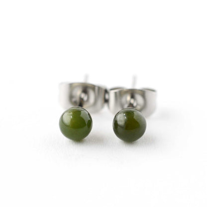 Front view Jade gemstone ball stud earrings.