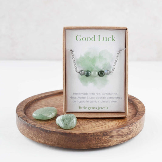 Gemstones for good luck necklace in eco friendly gift box