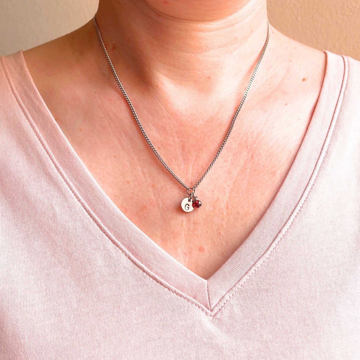 January Birthstone Initial Necklace