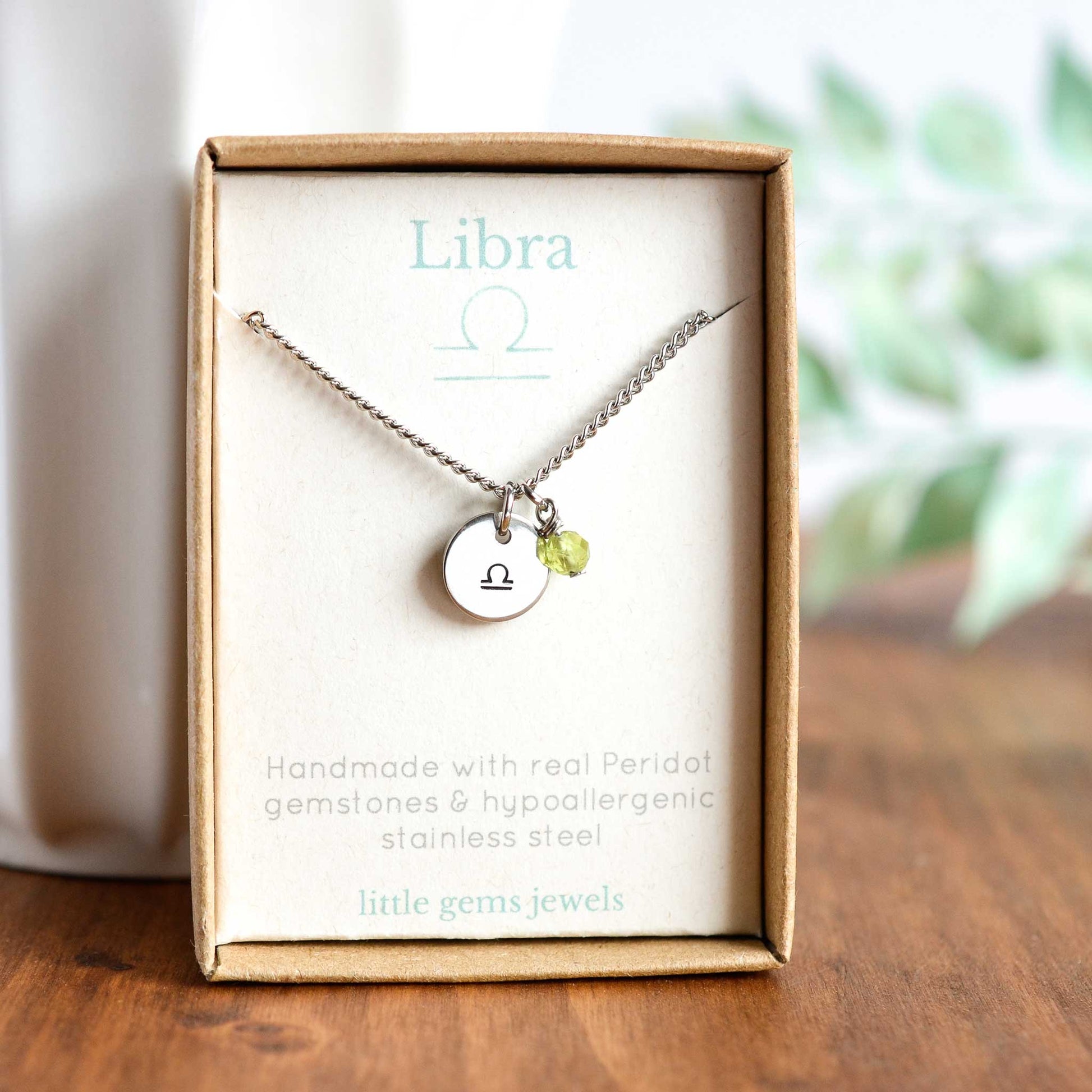 Libra zodiac sign and stone necklace in eco-friendly gift box