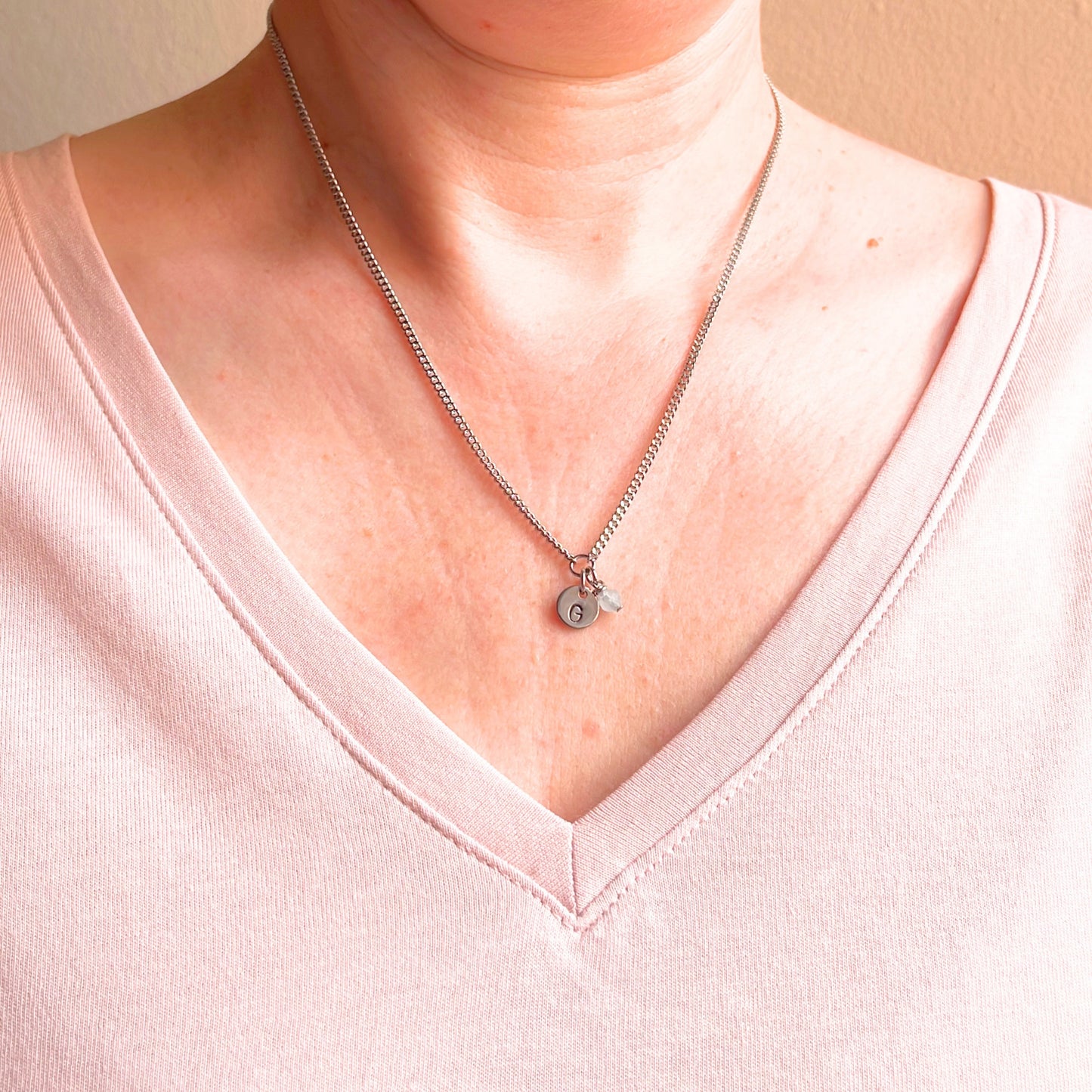 March Birthstone Initial Necklace