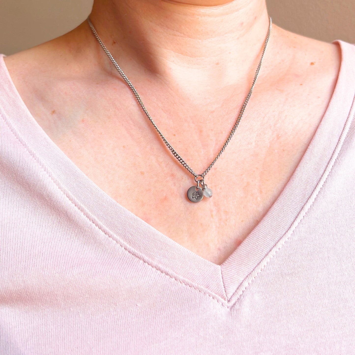 March Birthflower With Birthstone Necklace
