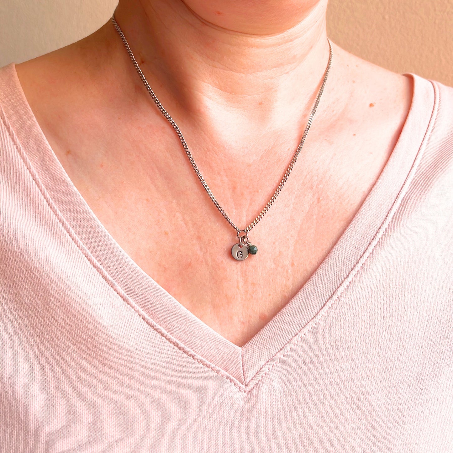 May Birthstone Initial Necklace