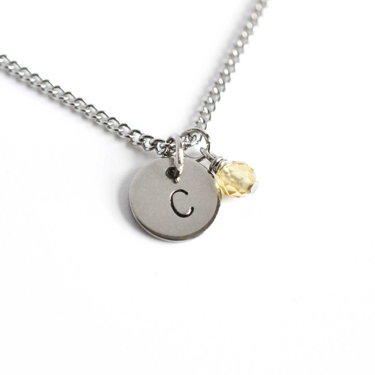 Letter C initial pendant necklace with Citrine November birthstone charm