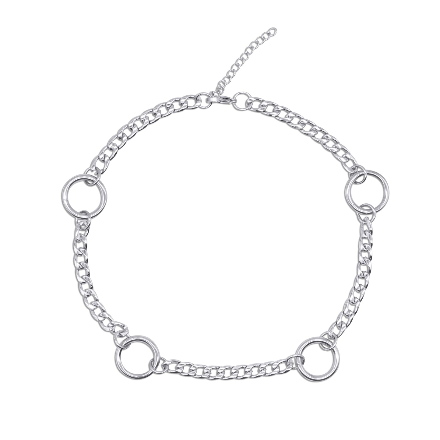 Stainless steel chain necklace on a white background