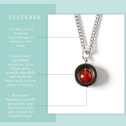 Carnelian Fidget Spinner Necklace & Stud Earrings Gift Set