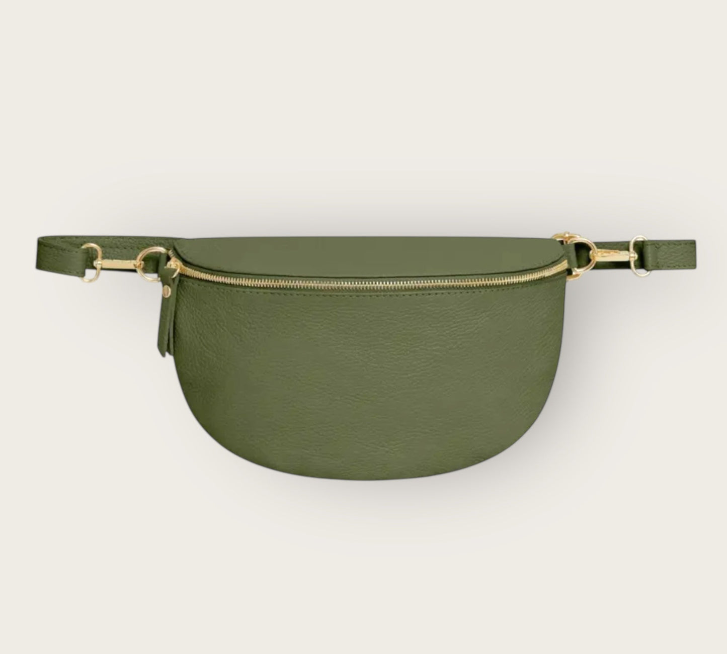 Green waist bag on a light gray background