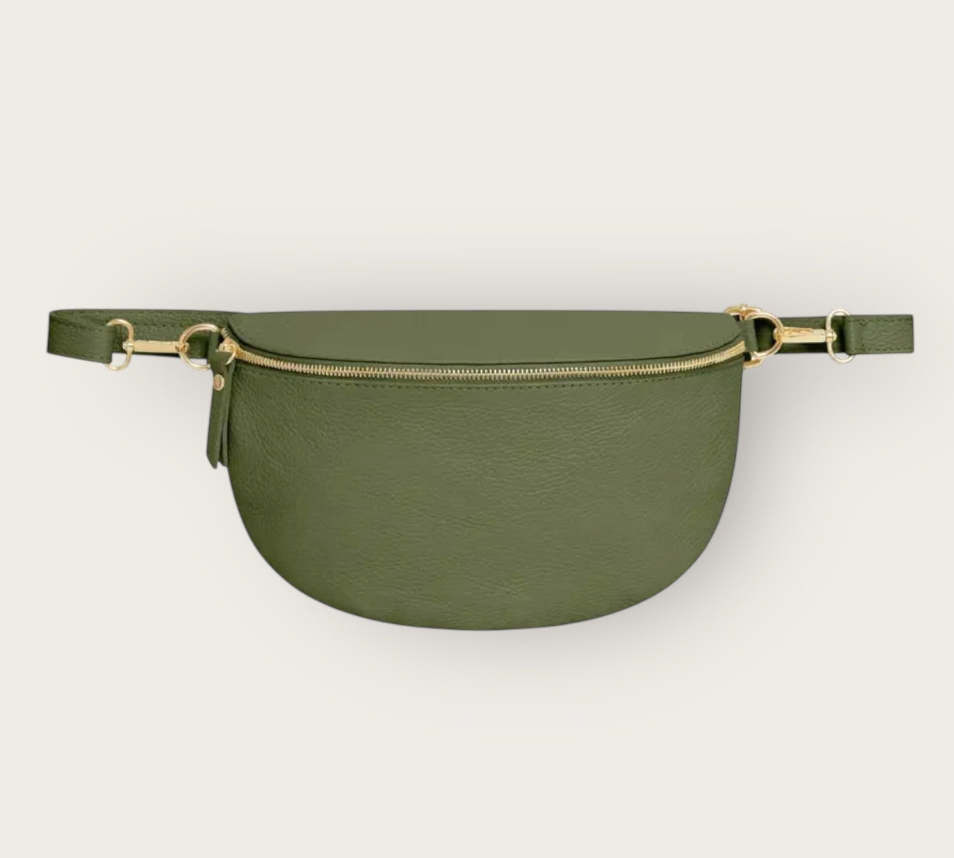 Green waist bag on a light gray background
