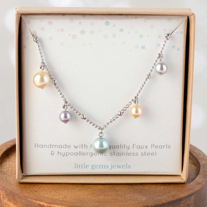 Faux pearl charms necklace in eco friendly gift box