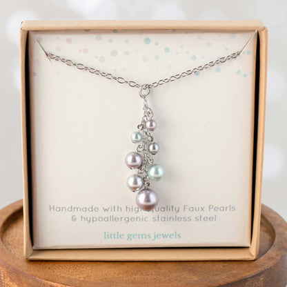 Faux pearl cluster pendant necklace in eco friendly gift box