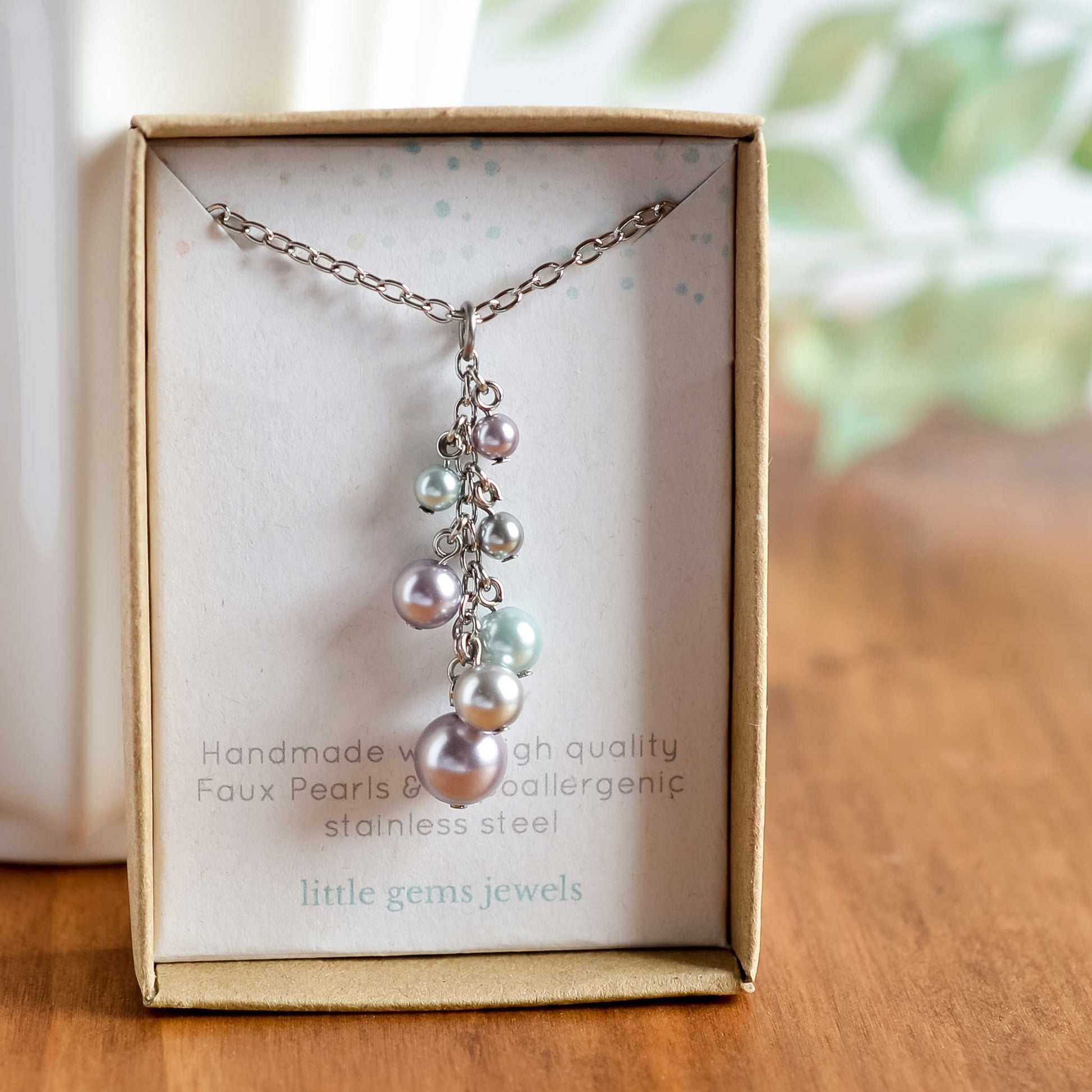 Faux pearl cluster pendant necklace in eco friendly gift box