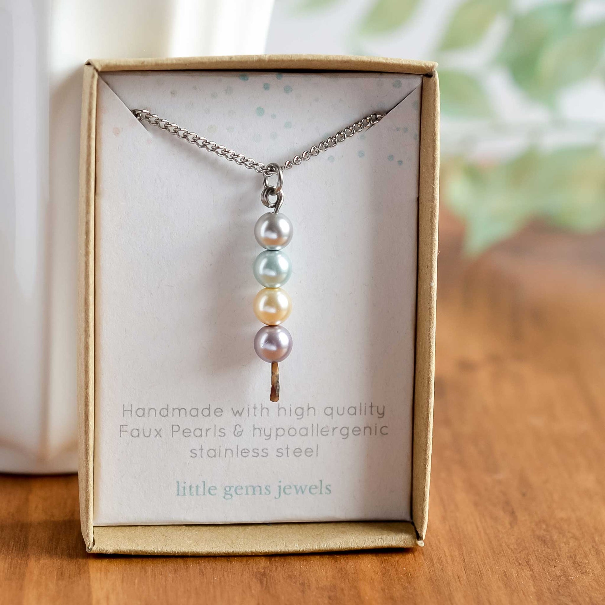 Faux pearl stack pendant in eco friendly gift box