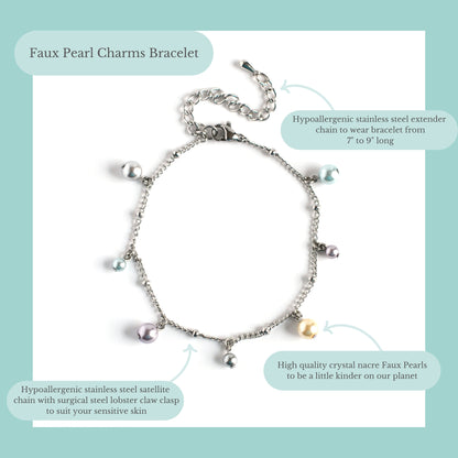 Faux pearl charms bracelet product information graphic