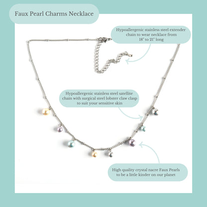 Faux pearl charms necklace product information graphic