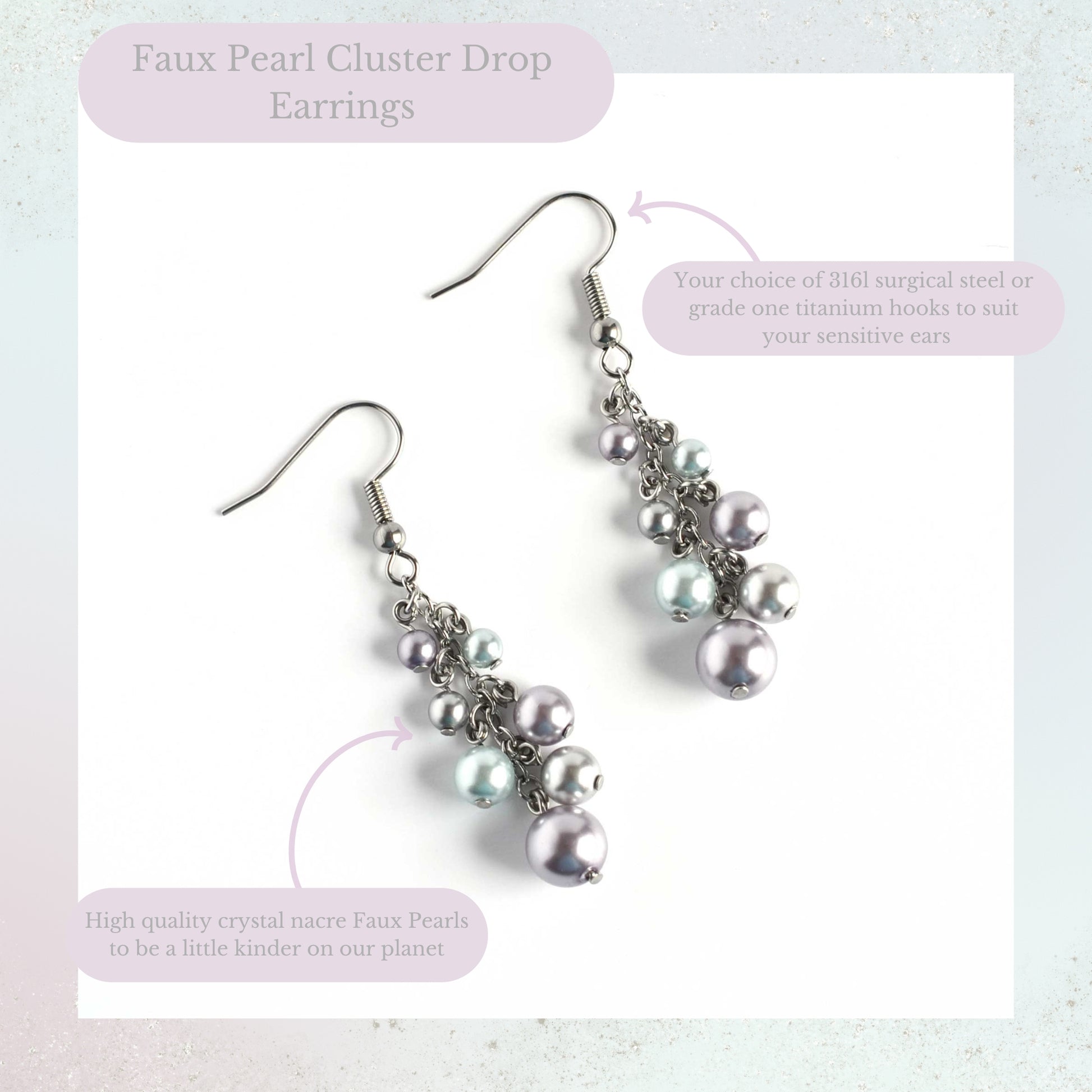 Faux pearl cluster drop earrings product information graphic