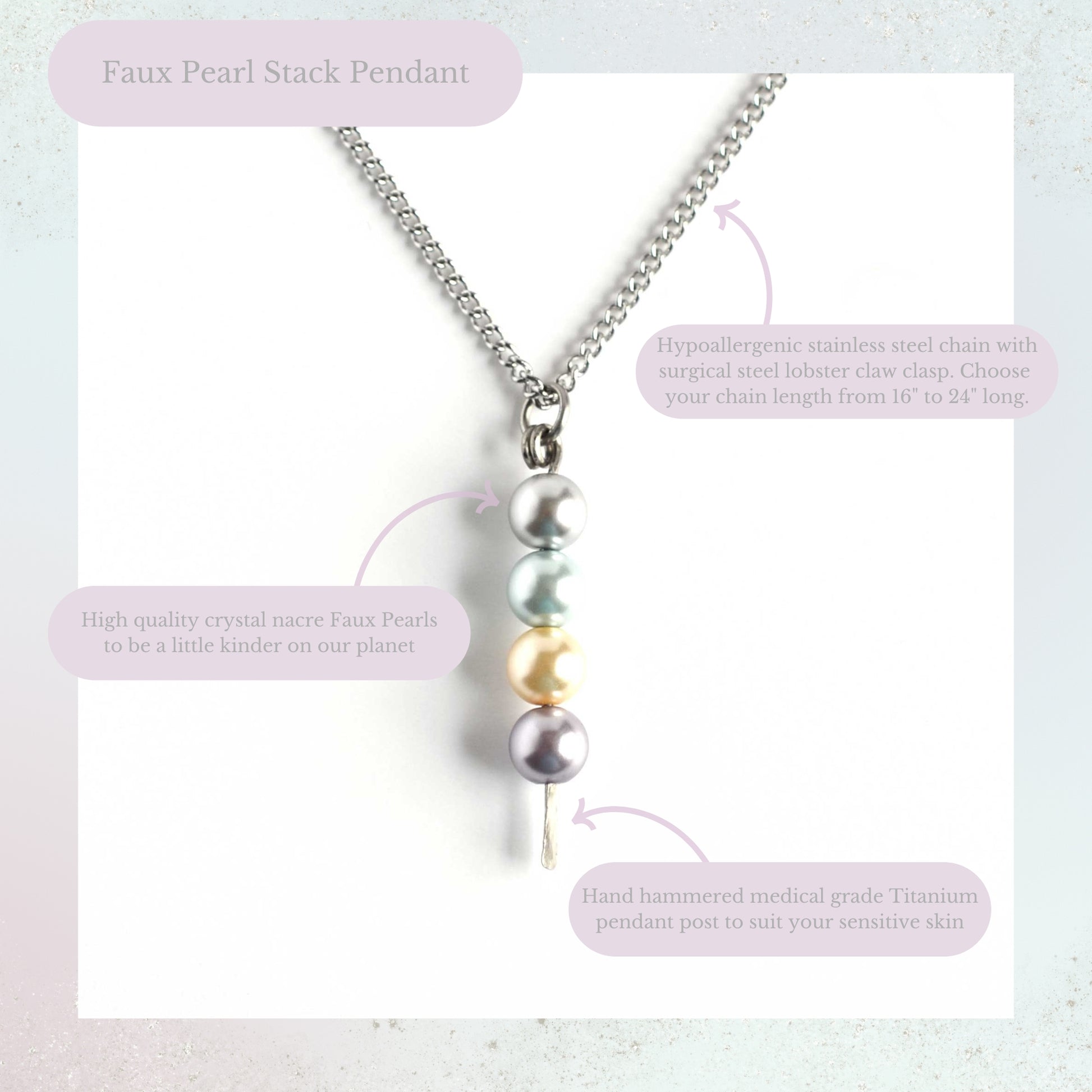 Faux pearl stack pendant information graphic