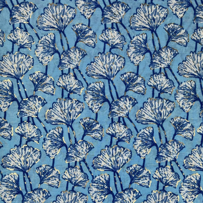Pattern of blue and white floral designs on a blue background
