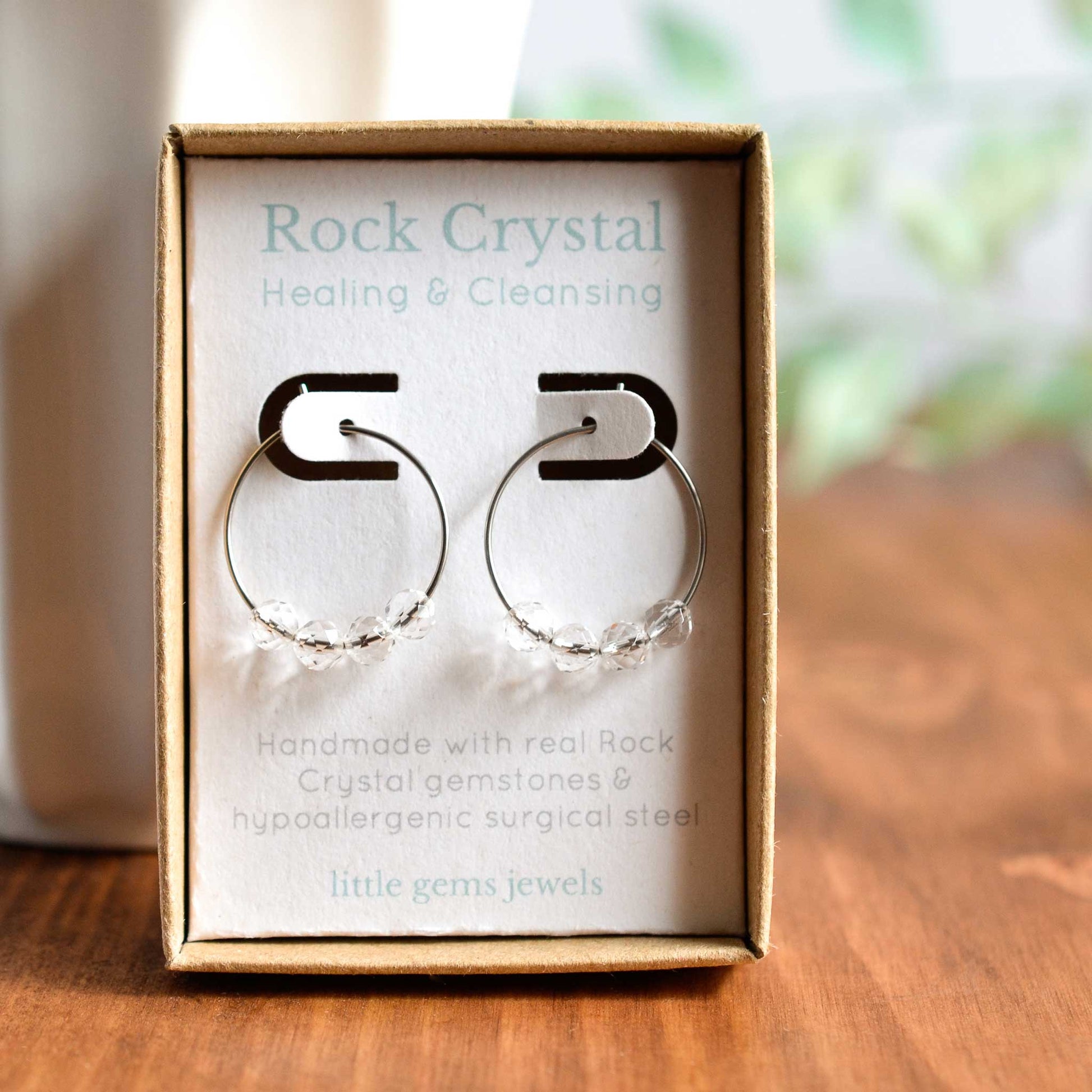 Rock Crystal gemstone hoop earrings in gift box