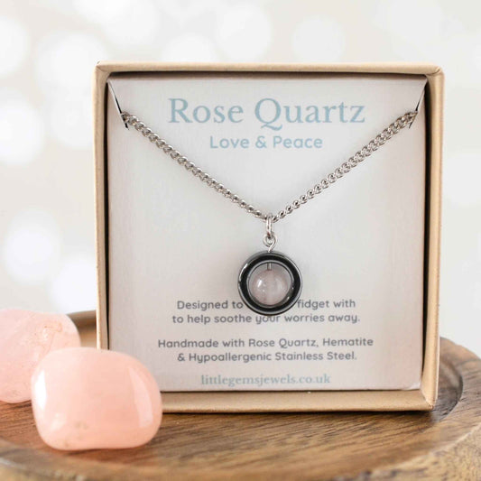 Rose Quartz Fidget Spinner Necklace