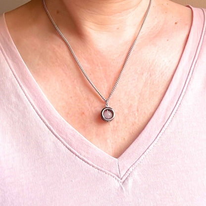 Rose Quartz Fidget Spinner Necklace & Stud Earrings Gift Set