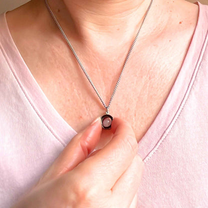 Rose Quartz Fidget Spinner Necklace & Stud Earrings Gift Set