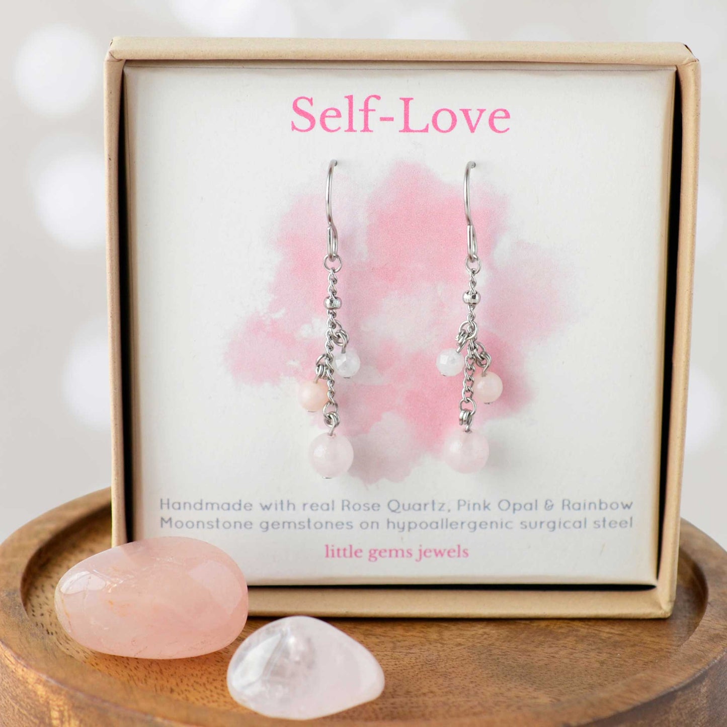 Gemstones for self love drop earrings in eco friendly gift box