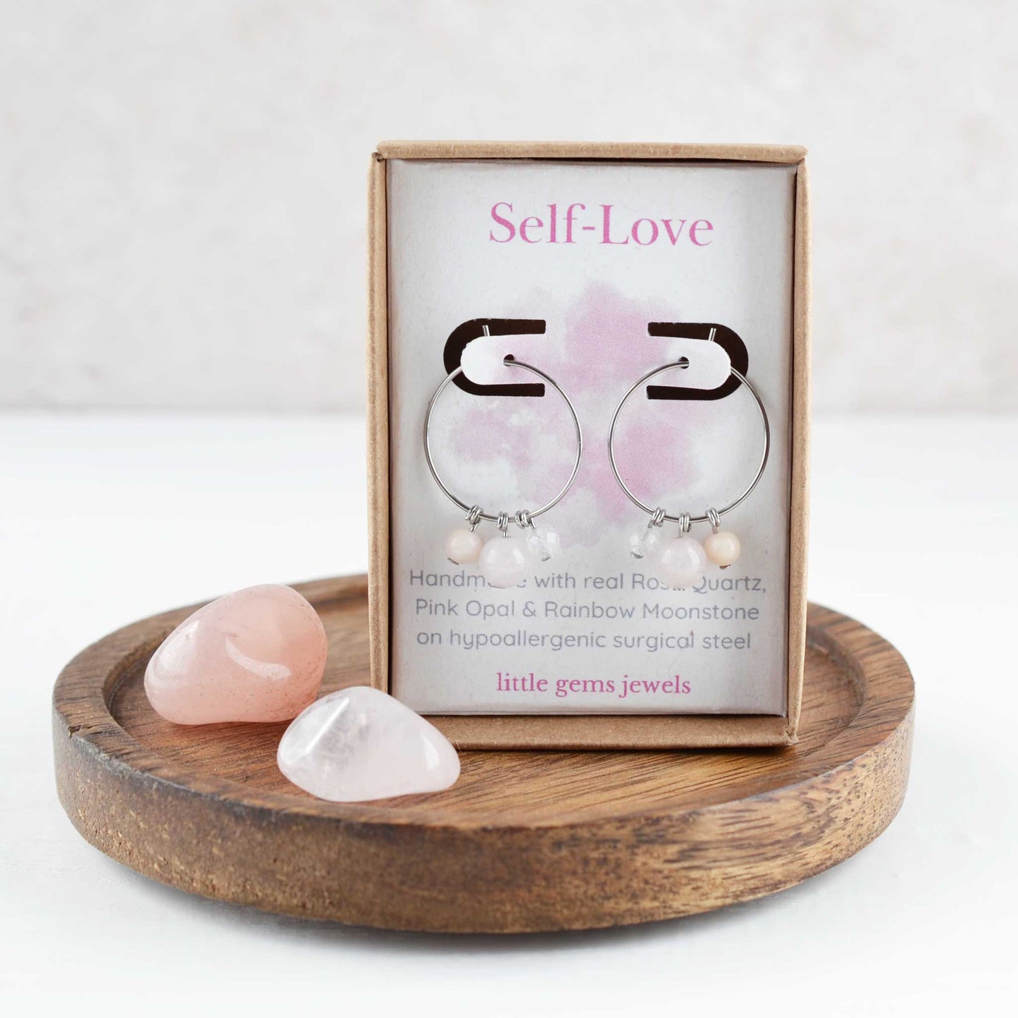 Gemstones for self love hoop earrings in eco friendly gift box