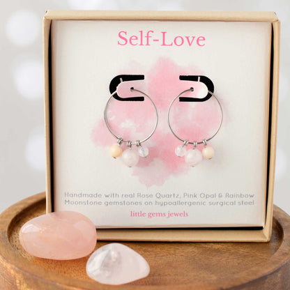 Gemstones for self love hoop earrings in eco friendly gift box