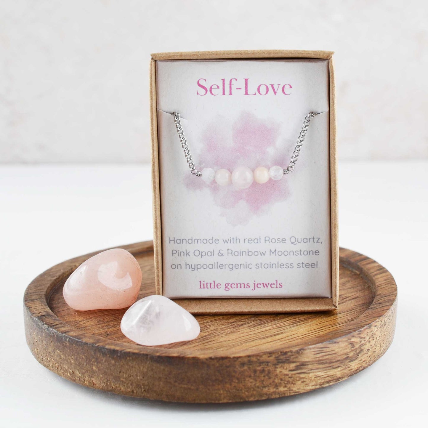 Gemstones for self love necklace in eco friendly gift box