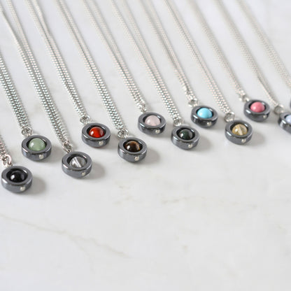 Anxiety Spinner Necklace, Gemstone Fidget Pendant