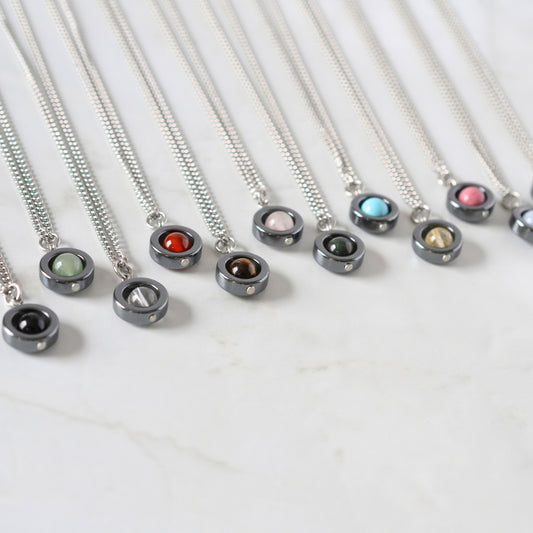Anxiety Spinner Necklace, Gemstone Fidget Pendant