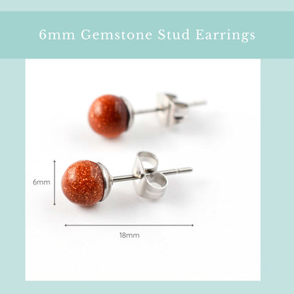 Size guide for 6mm gemstone stud earrings, width 6mm length 18mm.