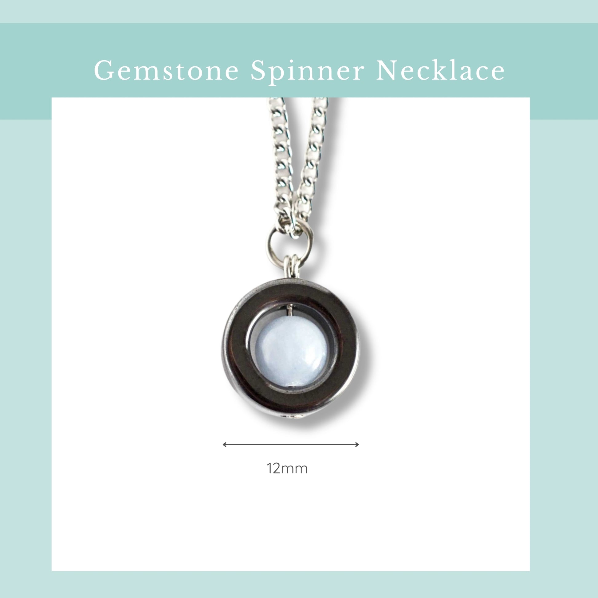 Size guide Angelite gemstone spinner necklace, width 12mm.