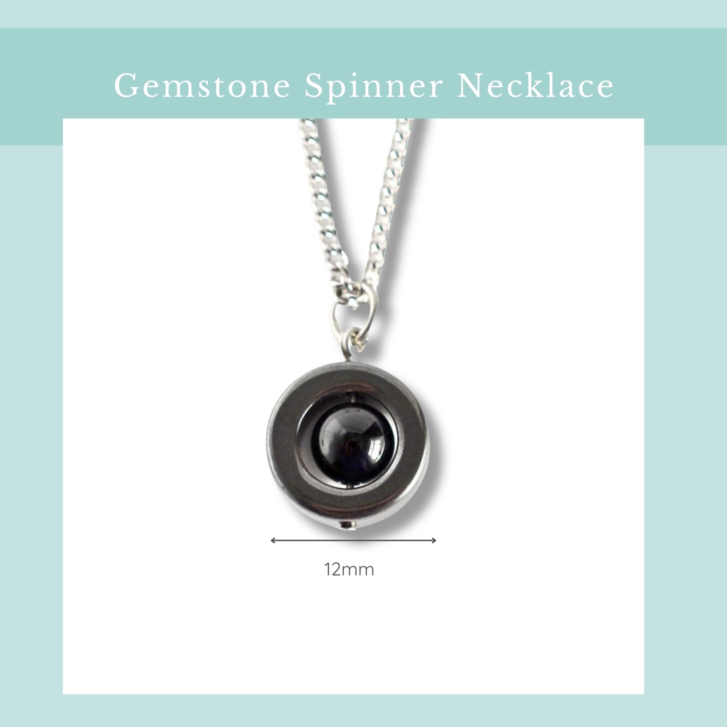 Size guide for Onyx gemstone spinner necklace, width 12mm.