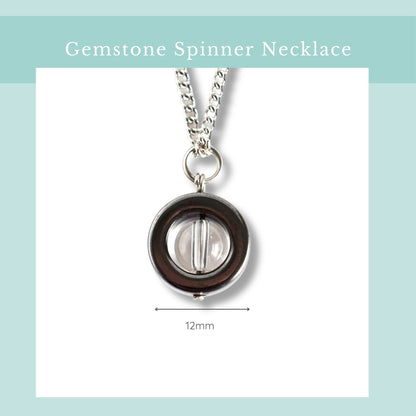 Size guide for Rock Crystal gemstone fidget pendant necklace, width 12mm.