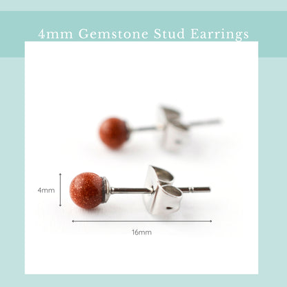 Size guide 4mm Goldstone stud earrings. Length 16mm, width 4mm.