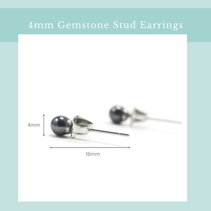 Size guide 4mm Hematite stud earrings. Length 16mm, width 4mm.