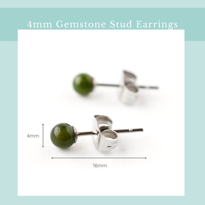 Size guide 4mm Jade gemstone stud earrings. Length 16mm, width 4mm.