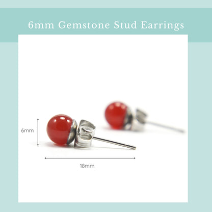 Size guide 6mm Carnelian gemstone earrings. Length 18mm, width 6mm.