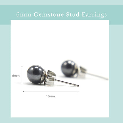 Size guide 6mm Hematite earrings. Length 18mm, width 6mm.