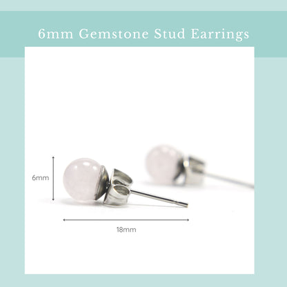 Size guide 6mm Rose Quartz stud earrings. Length 18mm, width 6mm.