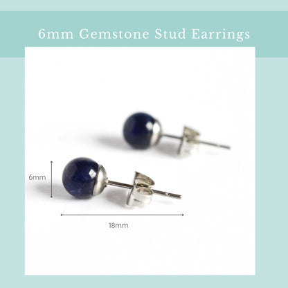 Size guide 6mm Sodalite stud earrings. Length 18mm, width 6mm.