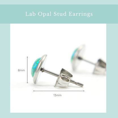 Size guide green lab Opal studs. Width 8mm, length 13mm.