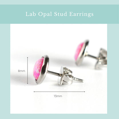 Size guide pink lab Opal studs. Width 8mm, length 13mm.