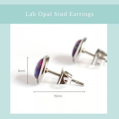 Size guide purple lab Opal studs. Width 8mm, lenth 13mm.