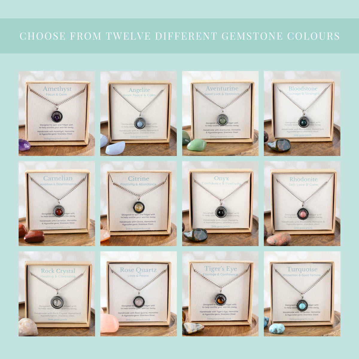 Anxiety Spinner Necklace, Gemstone Fidget Pendant