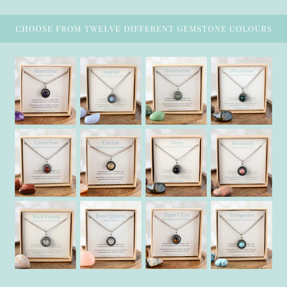 Anxiety Spinner Necklace, Gemstone Fidget Pendant