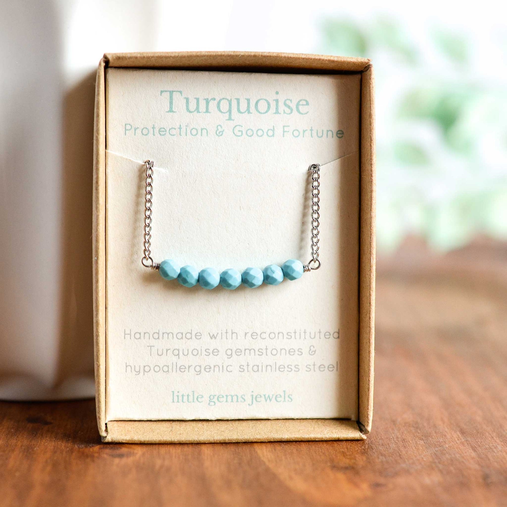 Dainty Turquoise gemstone necklace in eco friendly gift box